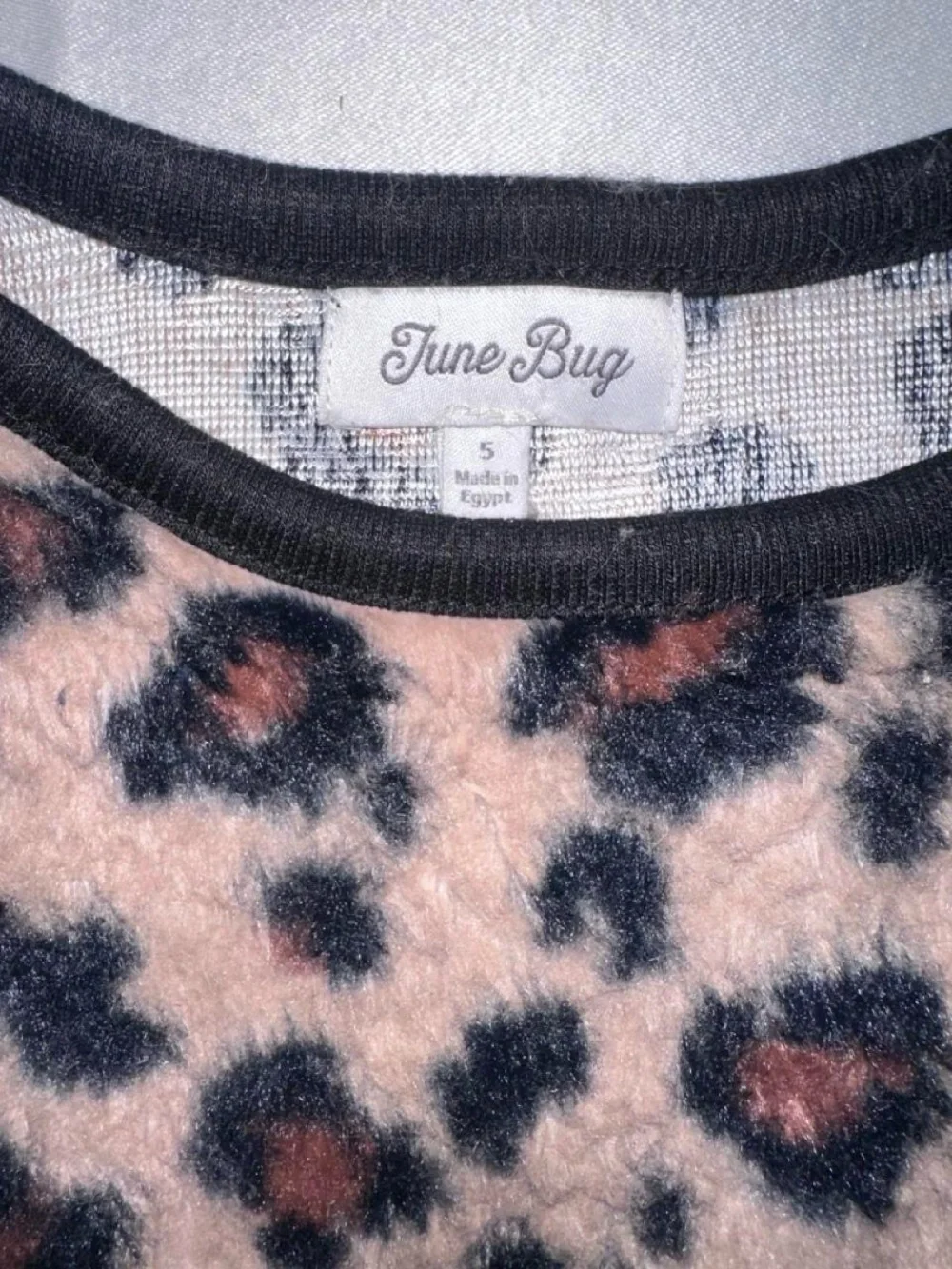 Brand: June Bug Girls Leopard-Print Crewneck Sweater in Brown and Black